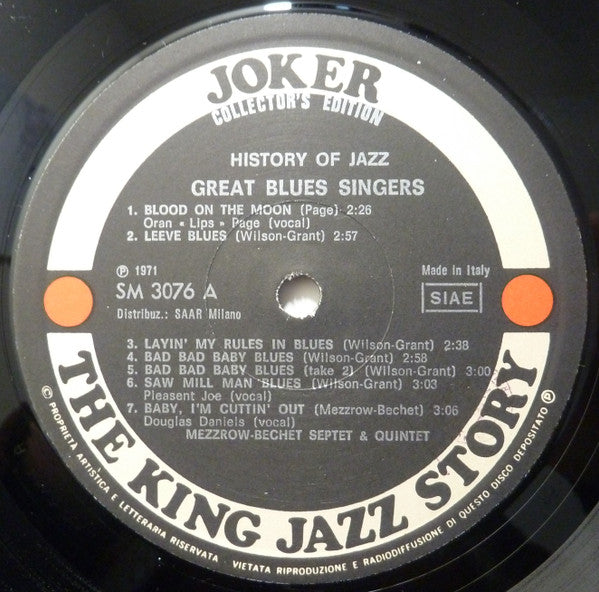 The Mezzrow-Bechet Septet & The Mezzrow-Bechet Quintet : Great Blues Singers (Volume One) (LP, Comp)