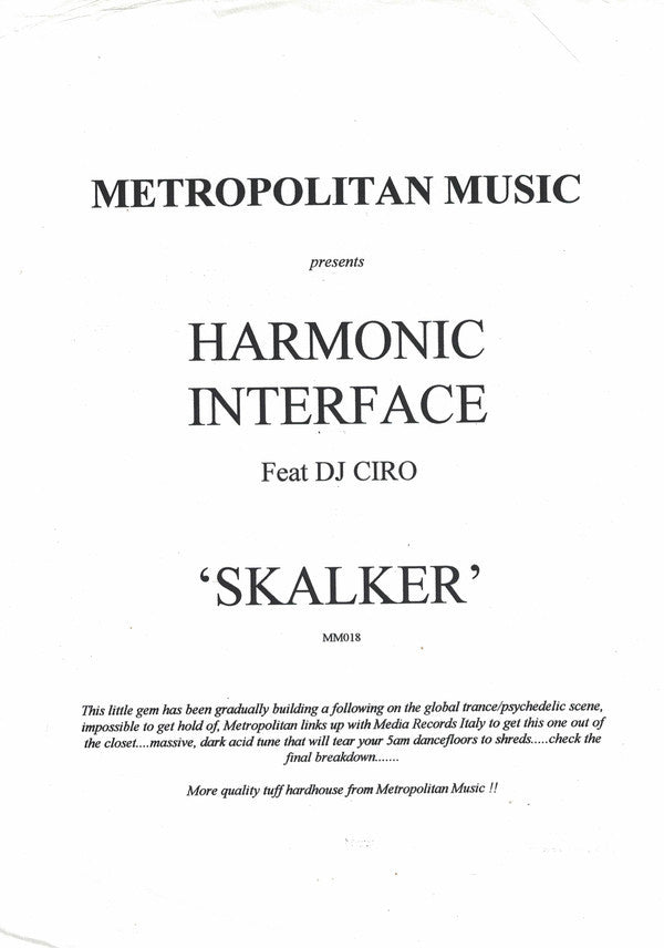 Harmonic Interface Featuring DJ Ciro : Skalker (12")