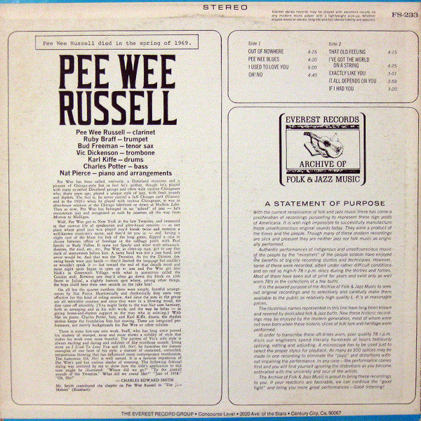Pee Wee Russell : Pee Wee Russell (LP, Album)