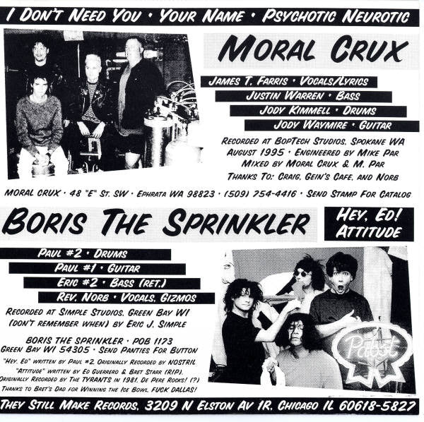 Moral Crux / Boris The Sprinkler : Moral Crux / Boris The Sprinkler (7", EP, Gol)