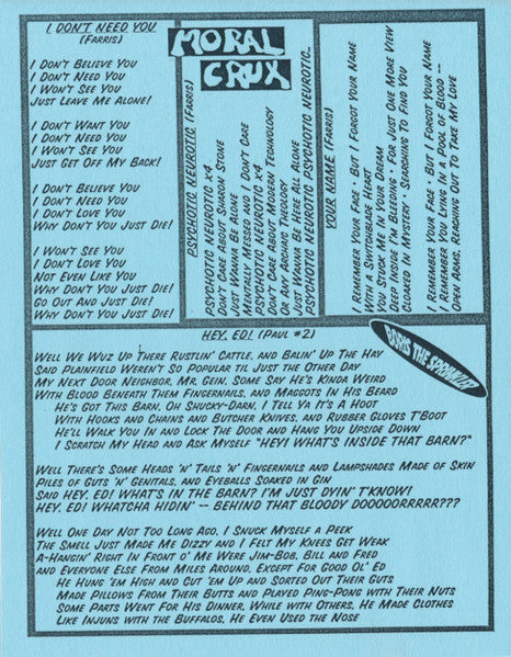 Moral Crux / Boris The Sprinkler : Moral Crux / Boris The Sprinkler (7", EP, Gol)