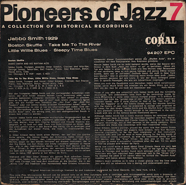 Jabbo Smith with Omer Simeon : Jabbo Smith With Omer Simeon 1929 (7", EP, Comp)