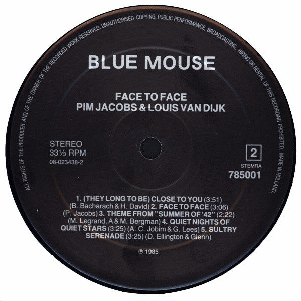 Pim Jacobs & Louis van Dijk : Face To Face (LP, Album)