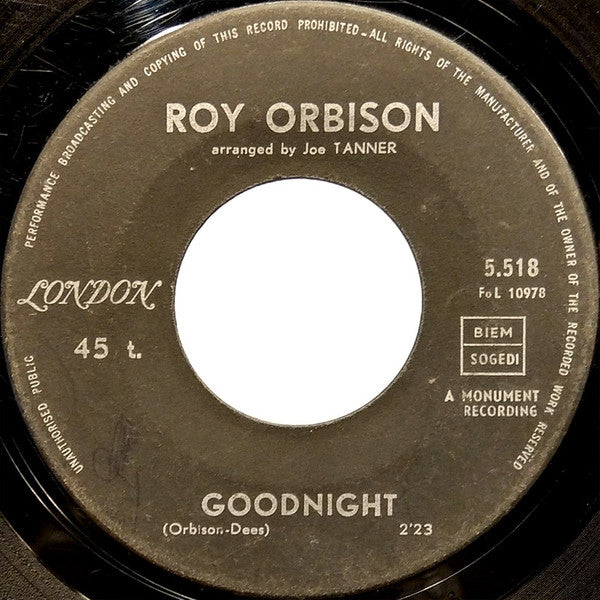 Roy Orbison : Only With You / Goodnight (7", Single)