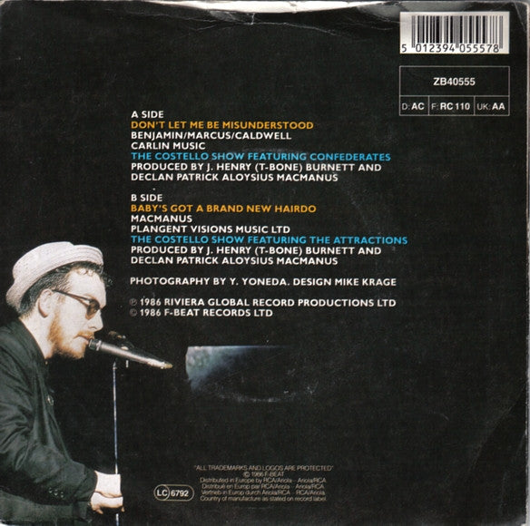 The Costello Show Featuring The Confederates : Don't Let Me Be Misunderstood (7", Single, Glo)