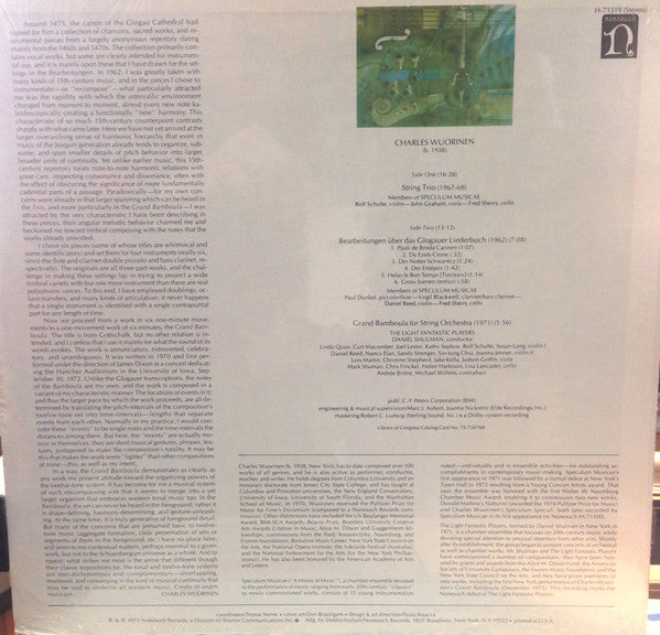 Charles Wuorinen, Members Of Speculum Musicae, The Light Fantastic Players, Daniel Shulman (2) : String Trio / Bearbeitungen Über Das Glogauer Liederbuch / Grand Bamboula (LP, Album)