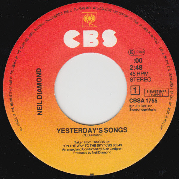 Neil Diamond : Yesterday's Songs (7", Single)