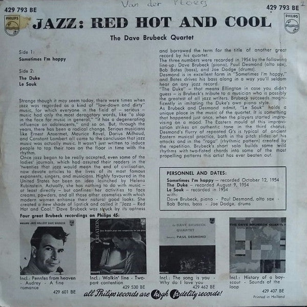 The Dave Brubeck Quartet Featuring Paul Desmond : Sometimes I'm Happy (7")