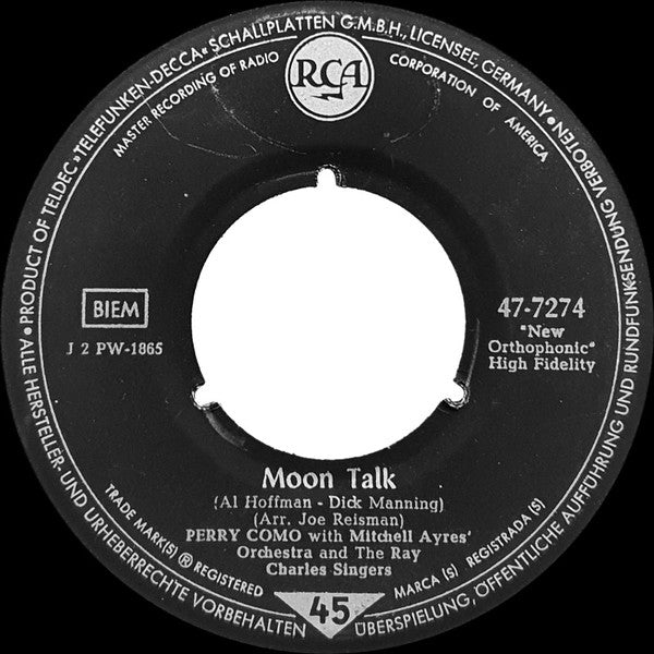 Perry Como : Moon Talk / Beats There A Heart So True (7", Single)