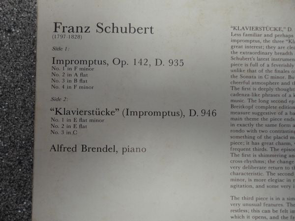 Franz Schubert - Alfred Brendel : Impromptus Op. 142 D. 935 Klavierstucke, D. 946 (LP)