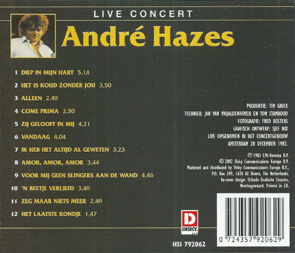 André Hazes : Live Concert (CD, Album, RE)