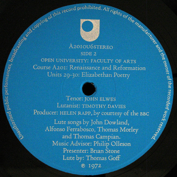 Various : Elizabethan Poetry And Lute Song (LP)