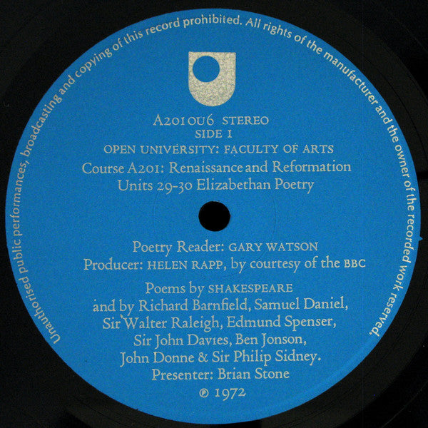Various : Elizabethan Poetry And Lute Song (LP)