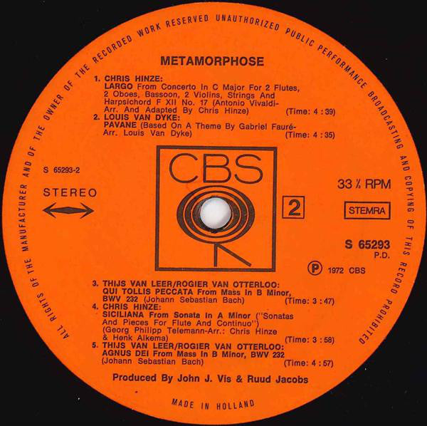 Louis van Dijk, Thijs van Leer, Rogier van Otterloo, Chris Hinze : Metamorphose (LP, Album, Comp)