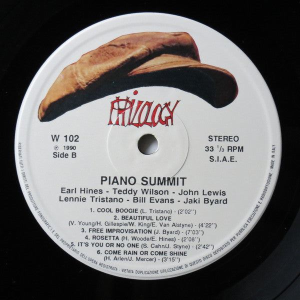 Earl Hines - Teddy Wilson - John Lewis (2) - Lennie Tristano - Bill Evans - Jaki Byard : Piano Summit (LP, Album)