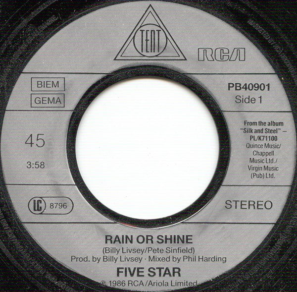 Five Star : Rain Or Shine  (7", Single)