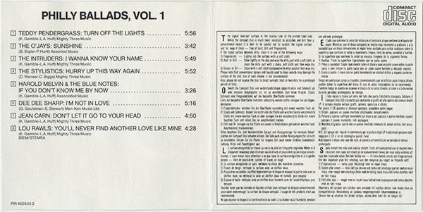 Various : Philly Ballads, Volume 1 (CD, Album, Comp, RE)