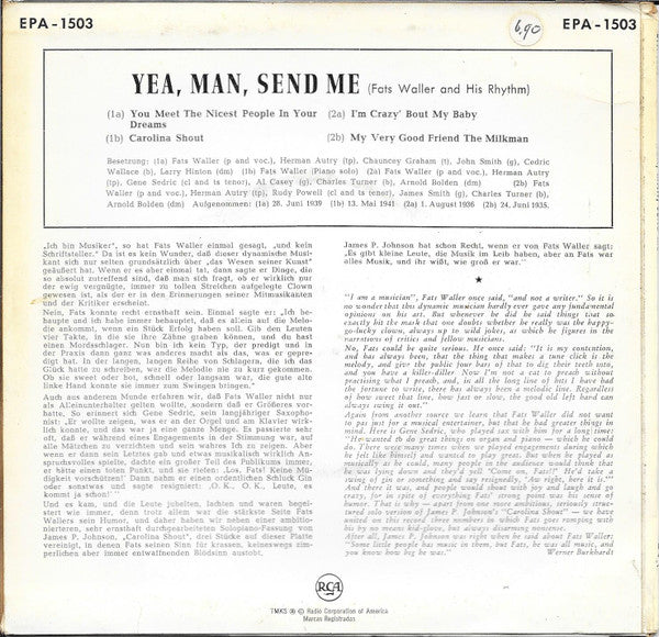 Fats Waller & His Rhythm : Yea, Man, Send Me (7", EP)