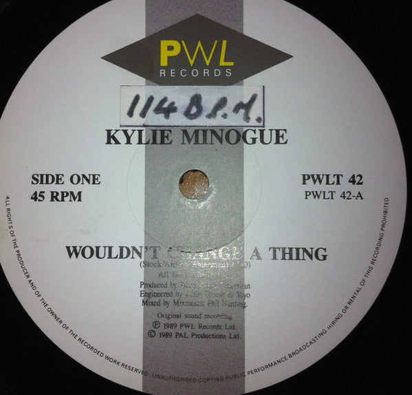 Kylie Minogue : Wouldn't Change A Thing (12", Single)