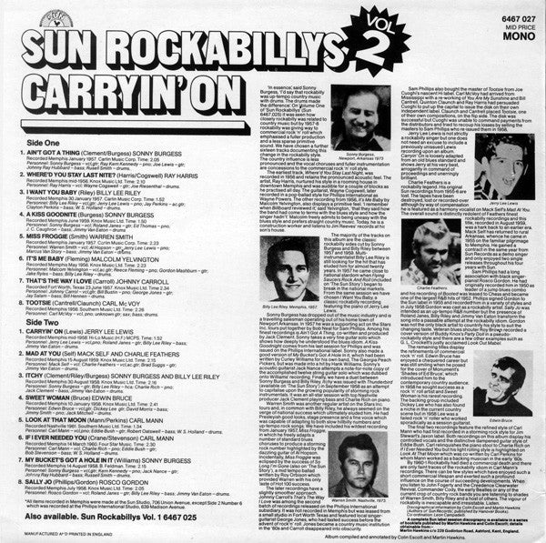 Various : Sun Rockabillys Vol. 2 - Carryin' On (LP, Comp, Mono)