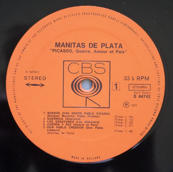 Manitas De Plata : Picasso: Guerre Amour Et Paix (LP, Album, Gat)