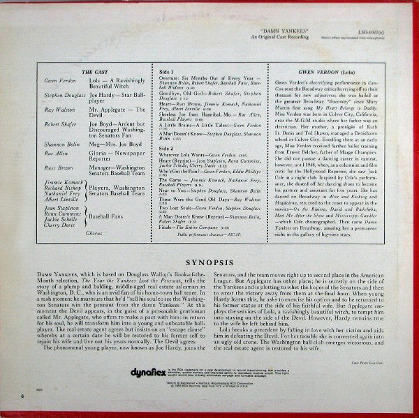 Gwen Verdon, Stephen Douglass, Ray Walston : Damn Yankees (An Original Cast Recording) (LP, Album, RE)