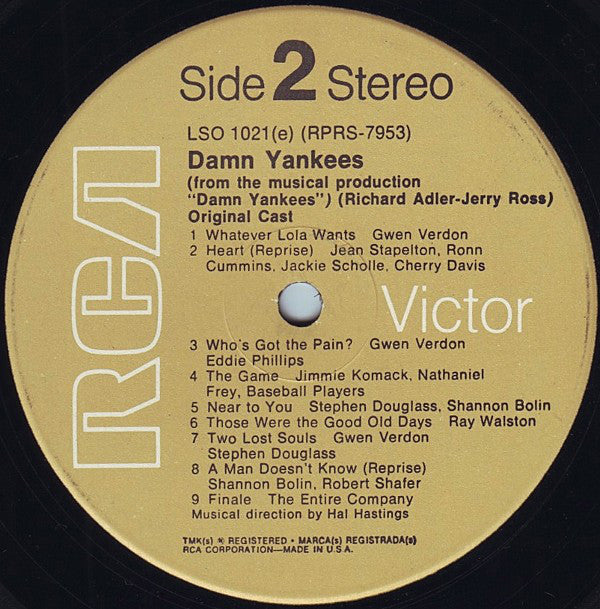 Gwen Verdon, Stephen Douglass, Ray Walston : Damn Yankees (An Original Cast Recording) (LP, Album, RE)