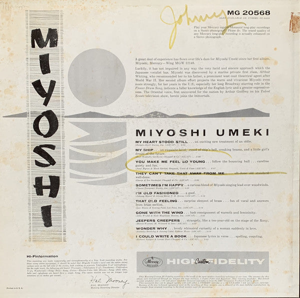 Miyoshi Umeki : Miyoshi (LP, Album, Mono)