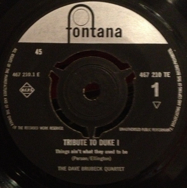 The Dave Brubeck Quartet : Tribute To Duke (7")