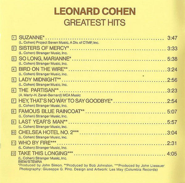 Leonard Cohen : Greatest Hits (CD, Comp, RE)