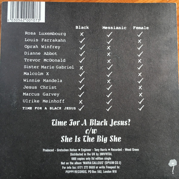 Gretschen Hofner : Time For A Black Jesus? (7", Single, Ltd)