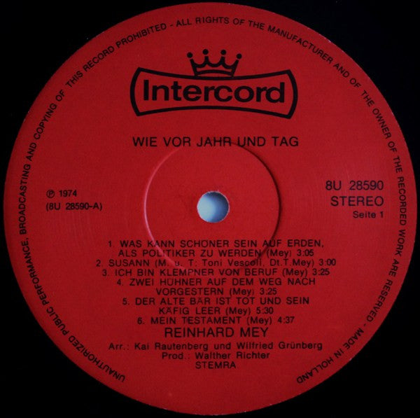 Reinhard Mey : Wie Vor Jahr Und Tag (LP, Album)