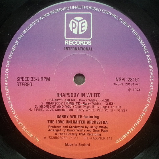The Love Unlimited Orchestra* : Rhapsody In White (LP, Album)