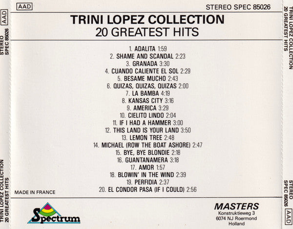 Trini Lopez : Trini Lopez - Collection 20 Greatest Hits (CD, Comp)