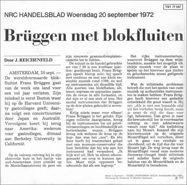Frans Brüggen : Brüggen Met Blokfluiten (7", EP, Promo)