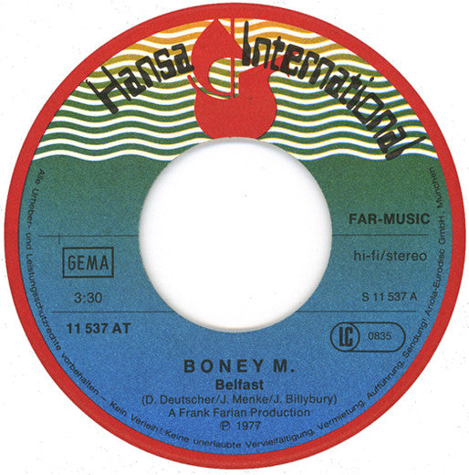 Boney M. : Belfast / Plantation Boy (7", Single)