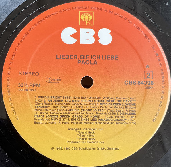 Paola (2) : Lieder, Die Ich Liebe (LP, Album)