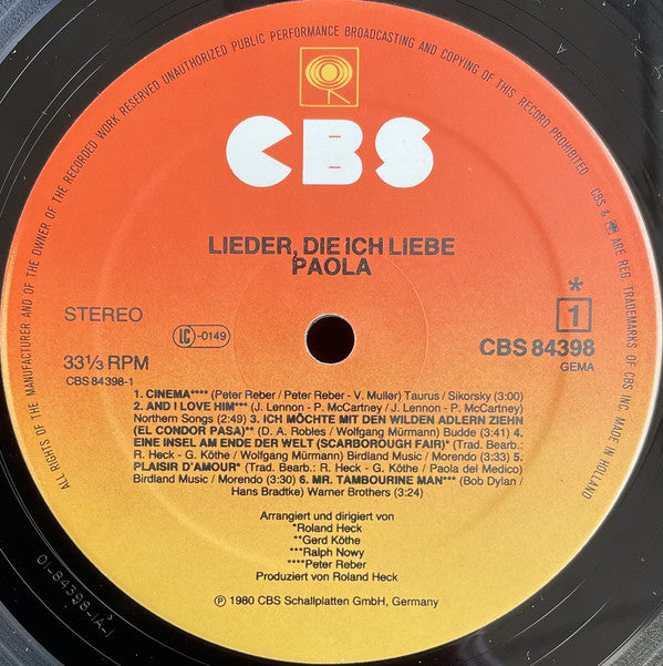 Paola (2) : Lieder, Die Ich Liebe (LP, Album)