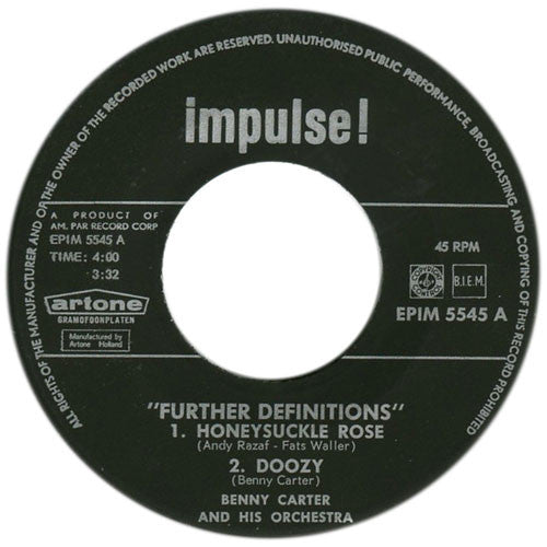 Benny Carter And His Orchestra : Further Definitions (7", EP)