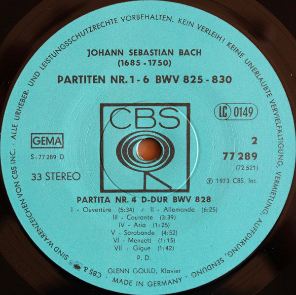 Johann Sebastian Bach - Glenn Gould : Partiten Nr. 1-6 - BWV 825-830 (2xLP, Comp, Gat)