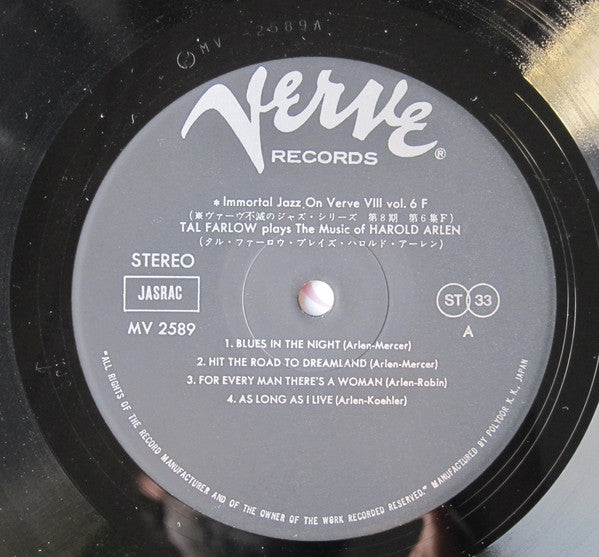 Tal Farlow : Tal Farlow Plays The Music Of Harold Arlen (LP, RE)