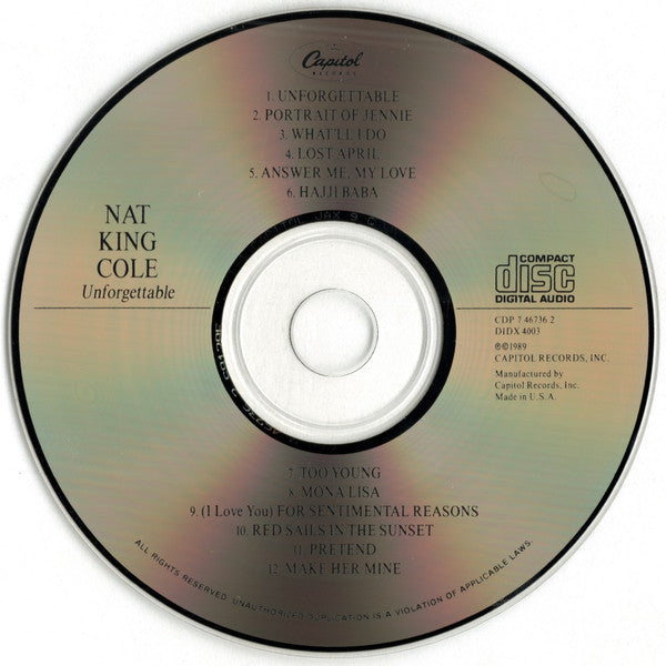 Nat King Cole : Unforgettable (CD, Album, RE)