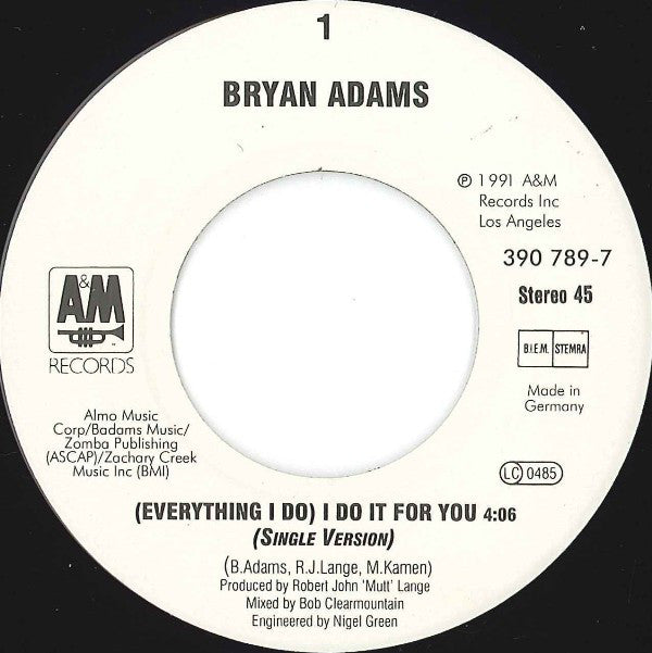 Bryan Adams : (Everything I Do) I Do It For You (7", Single)