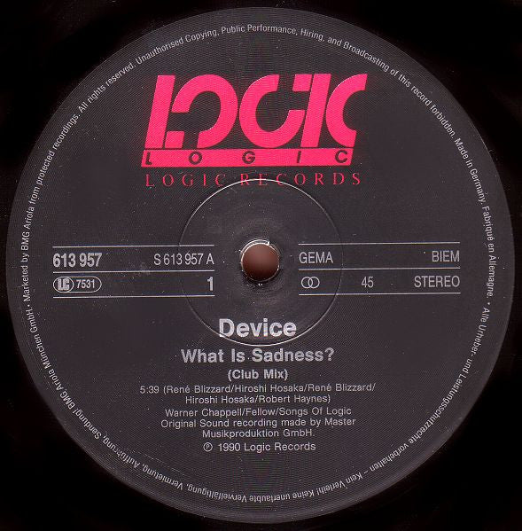 Device (3) : What Is Sadness? (12", Maxi)