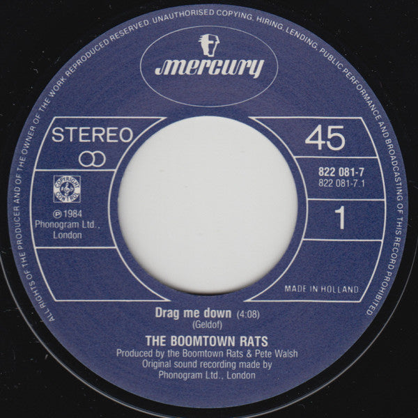 The Boomtown Rats : Drag Me Down (7", Gre)