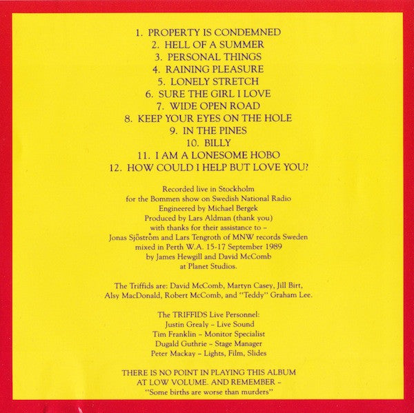 The Triffids : Stockholm - Live (CD, Album, RE)