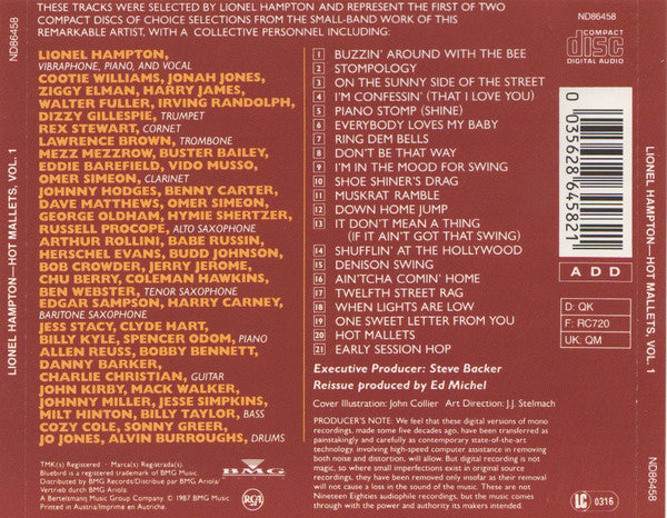 Lionel Hampton : Hot Mallets, Vol.1 (CD, Comp, RM)