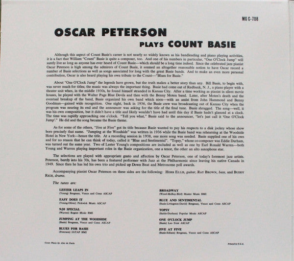 Oscar Peterson : Oscar Peterson Plays Count Basie (CD, Mono, RE, RM, Dig)