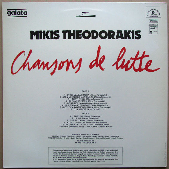 Mikis Theodorakis : Chansons De Lutte (LP, Album, RE, Gat)