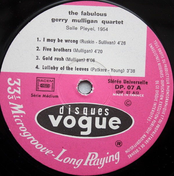 Gerry Mulligan Quartet : The Fabulous Gerry Mulligan Quartet (2xLP, Comp)